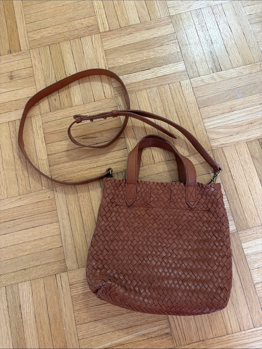Madewell The Small Transport Crossbody: Woven Leather Edition Cognac Brown